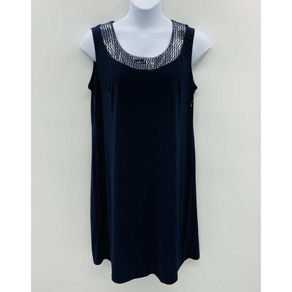 R & M Richards Womens Plus Size 14W Embellished Neckline Pullover Shift Dress